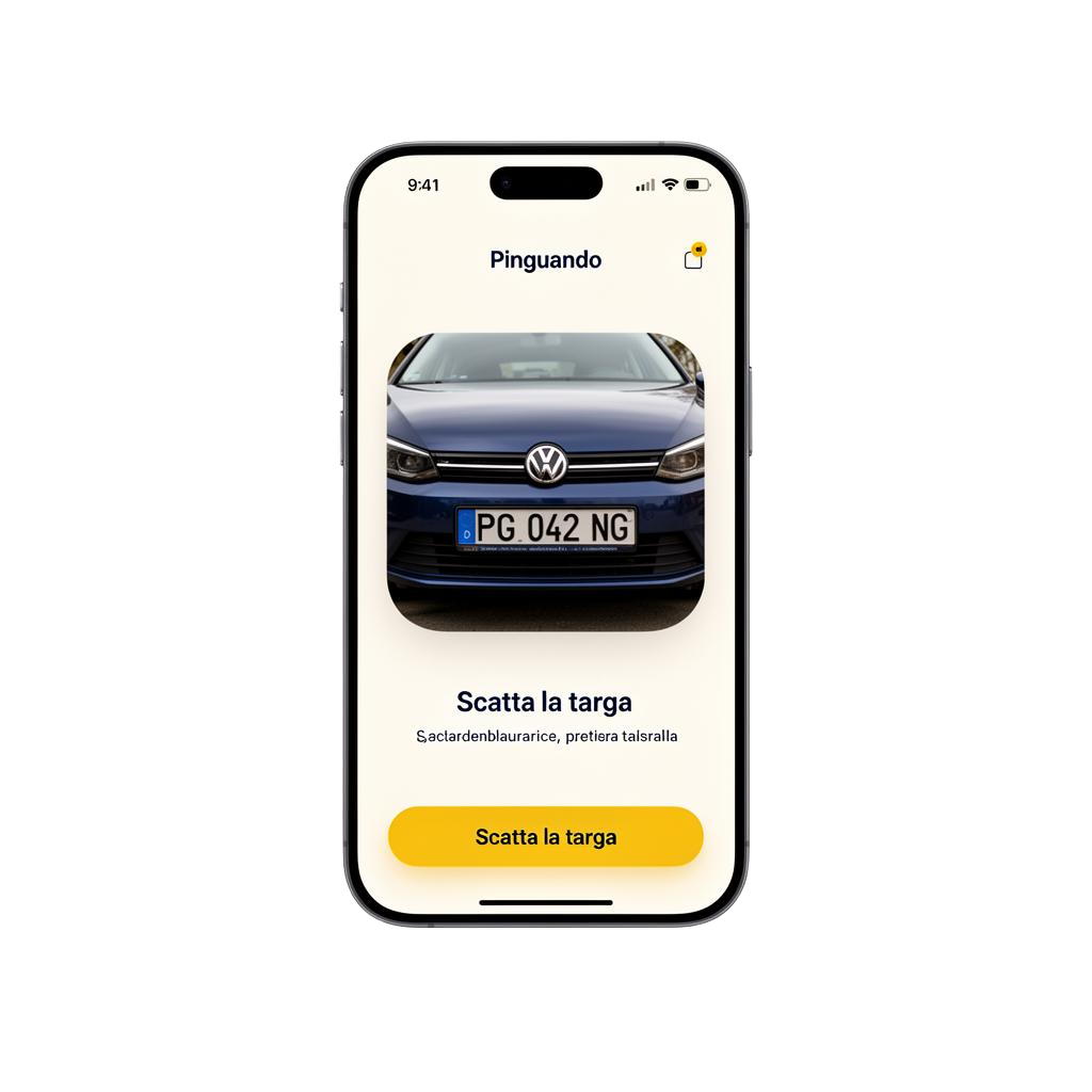 App Pinguando — schermata di scansione targa
